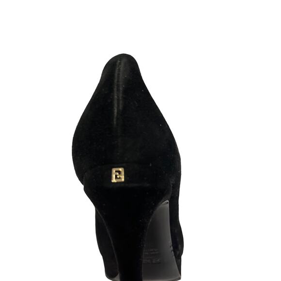 FENDI Black Suede 'Sophie Decollete' Logo Pumps Platform Heels Size 35.5 US 5.5 - Picture 9 of 9